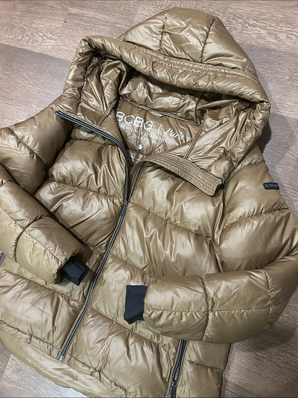 BCBG Paris Hooded Puffer Jacket in Brown - Picture 10 of 12
